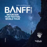 A night time image of mountains with the words Banff Mountain Film Festival World Tour in white.
